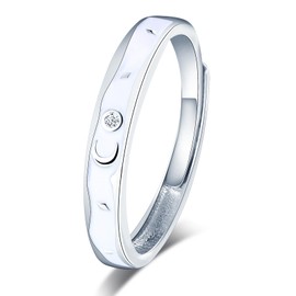 VIKILEE Women's Rings S925 Sterling Silver Rings Sun, Moon & Stars Zirconia Setting Adjustable Size for Girlfriend Anniversary Wedding Rings, Silver