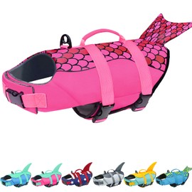 Malier Dog Life Jacket, Ripstop Dog Life Vest with High Buoyancy for Swimming Boating, High Visibility Shark Puupy Lifesaver for Small Medium Large Dogs (Small)