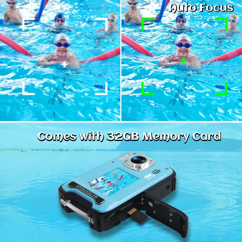 ISHARE Underwater Camera,4K 48MP 17FT Waterproof Camera for Snorkeling,Dual Screen