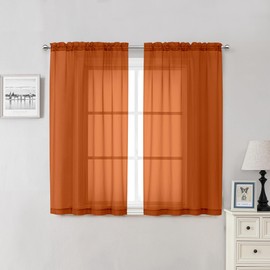 Lecloud - Cortinas transparentes naranjas de 54 pulgadas de largo, 2 paneles, cortinas filtrantes de luz de gasa para recámara con bolsillo para barra, cortinas transpirables para baño sótano, cada
