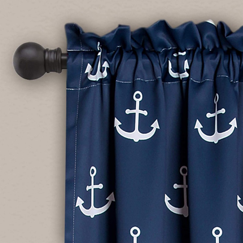 Lush Decor Darkening Window Curtain Set, Navy Anchor Print, 84"
