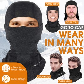 Balaclava Winter Ski Mask, Windproof Warm Face Mask for Men, Women, Cold Weather Thermal Fleece Outdoor Sports Protective Equipment for Cycling, Skiing, Snowboarding and Motorcycling, black
