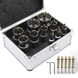 Keewaki Hole Saw Kit – 17-Piece Carbide Hole Cutter Set with 10 Saws (1/2" to 2"), 5 Extra Pilot Bits & 2 Hex Wrenches – Hole Saw Set for Metal, Stainless Steel, Iron – Aluminum Case