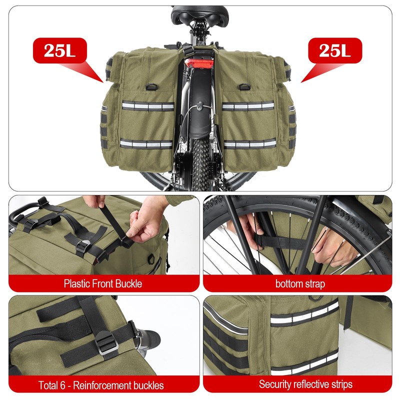 Bike Panniers Bag 50L for Bicycle Rear Rack, Waterproof Cover