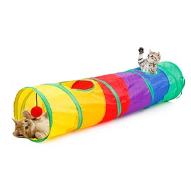 Kuivoo 2PS Cat Toys, Collapsible Rainbow Cat Play Tunnel with Play Ball for Indoor Cats,Interactive Tube Toy with 2 Holes,Best for Rabbit,Small Dog,Kitten,Hamster,Puppy or Other Small Pets