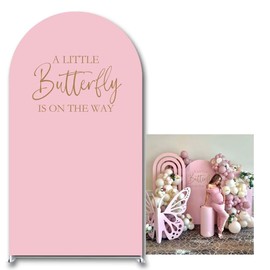 KONPON A Little Butterfly is On The Way Arch Backdrop Cover 7.2FT Butterflies Theme Stretchy Spandex Arch Stand Cover for Girls Princess Baby Shower Party Decoration (Pale-Pink)