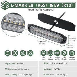 EYPINS 8x12 LED Surface Mount Strobe Lights Kit,Amber White Flashing Beacon Lights Sync LED,Waterproof Emergency Warning Road Strobe Light for 12V/24V Truck Car RV Van Vehicles (8x12 LED Amber)