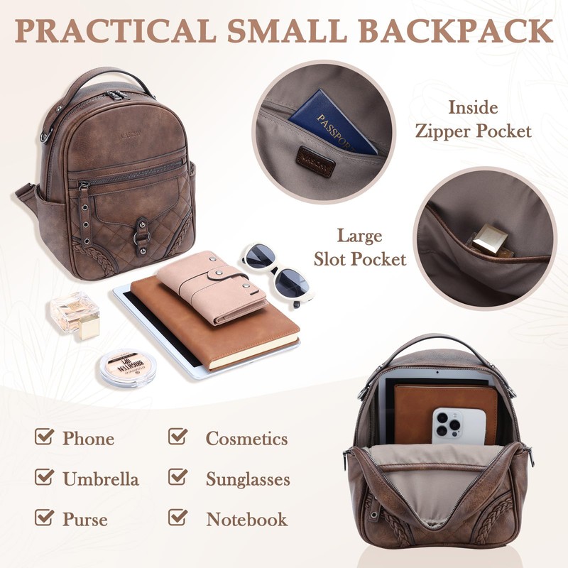 Small Backpack Purse for Women,VASCHY Cute Vegen Leather Mini Backpack