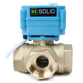 U.S. Solid 1" 3 Way Brass Motorized Ball Valve 110-230VAC, L Type Water Shutoff Valve with Manual Function, Standard Port, NOT for Drinking Water