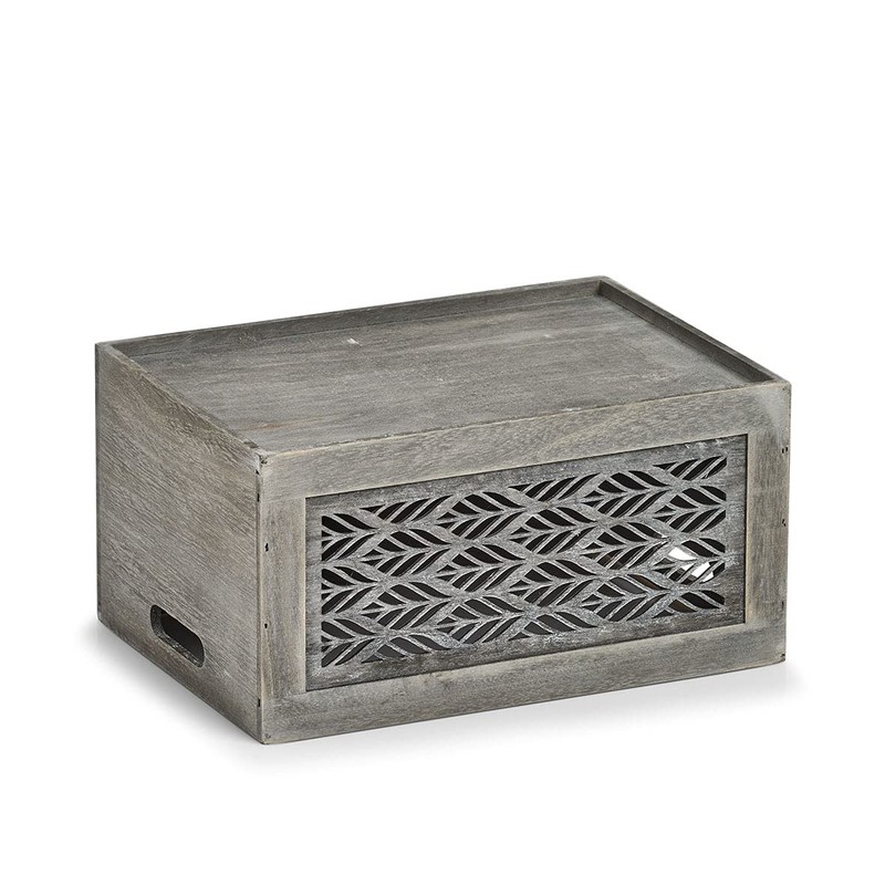Zeller 15187 Storage Box 'Leaves', Wood, Grey, Approx. 35 x