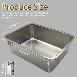 Stainless Steel Litter Box, 17.7" X 13.8" X 5.9" Metal Kitten Litter Box Indoor Litter Tray Toilet Non Stick Splash-Proof No Smell Easy to Clean