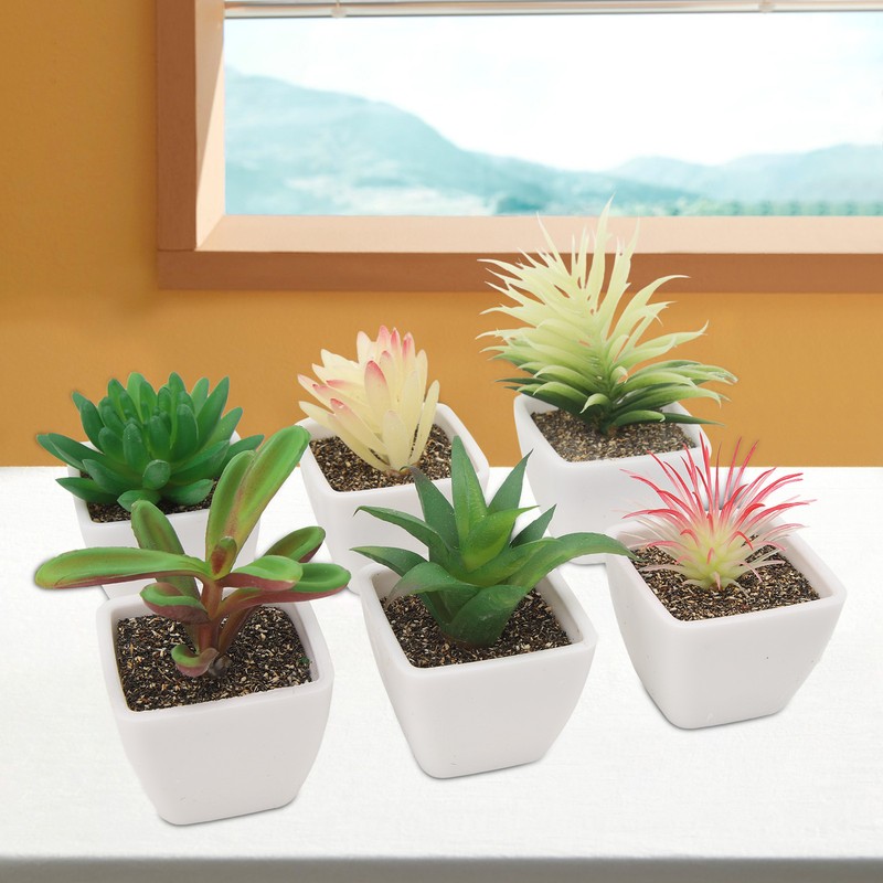 6PCS Potted Artificial Succulents Artificial Plants in Pots Plastic Fake