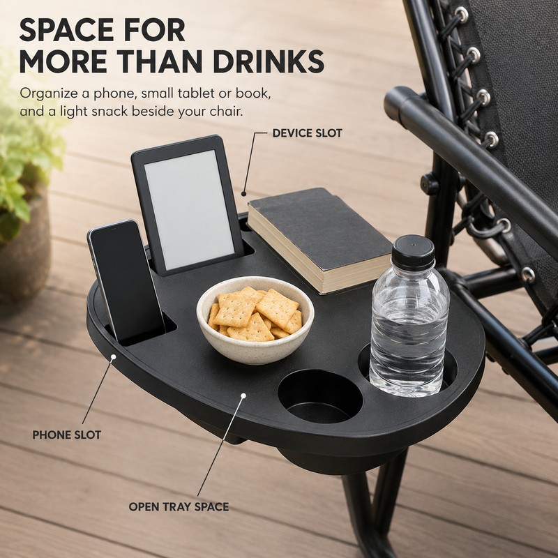Recliner Chair Side Tray for Outdoor Relaxing – Dual Drink