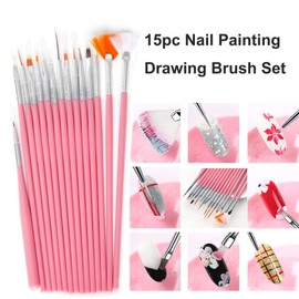 20pc Nail Art Painting Brush Pen Tools Kit UV Gel Building Drawing Linering Brushes Set Mandala Nail Dotting Pens (Pink)
