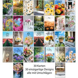 the lazy panda card company Set of 30 Birthday Cards with Envelope. Greeting Card Flowers Birthday Card Happy Birthday Man Woman Cards Card