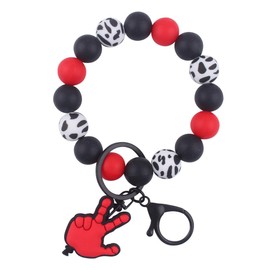 Phamines Silicone Bead Keychains Bracelet for Women,Keychain with Palm Accessory,Victory Gesture Keyring Wristlet for Car Keys (Red Palm)
