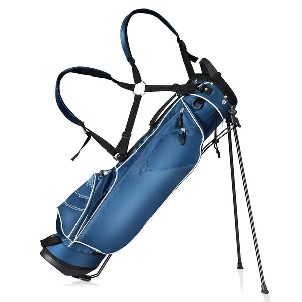 Tangkula Golf Stand Bag Lightweight Organized Golf Bag Easy Carry Shoulder Bag with 3 Way Dividers and 4 Pockets for Extra Storage Sunday Golf Bag, Blue (Blue)