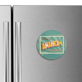Unbranded Anaheim City USA Vintage Greeting | 4'' X 4'' Round Decorative Magnet