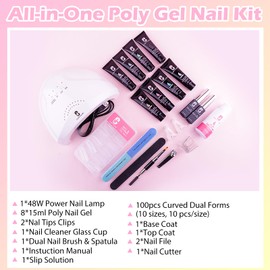 Clara Colors Polygel Extension Gel Nail Kit - 8 Colors Polygel Nail Kit with 48W Power Nail Lamp Nude Clear White Pink All In One Polygel Nail Kit Starter Kit for Beginners with Slip Solution and Tool