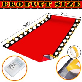 Tinideya 2 x 30 ft red Carpet Ropes red Runner Carpet with Light for Movie Night Ceremony Birthday Party Supplies