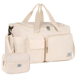 FIORETTO Women's Gym Duffle Bag with Shoes Compartment, 37L Capacity, Ideal for Travel, Gym, Sports, Duffel, Weekender, with Toiletry Bag, Beige