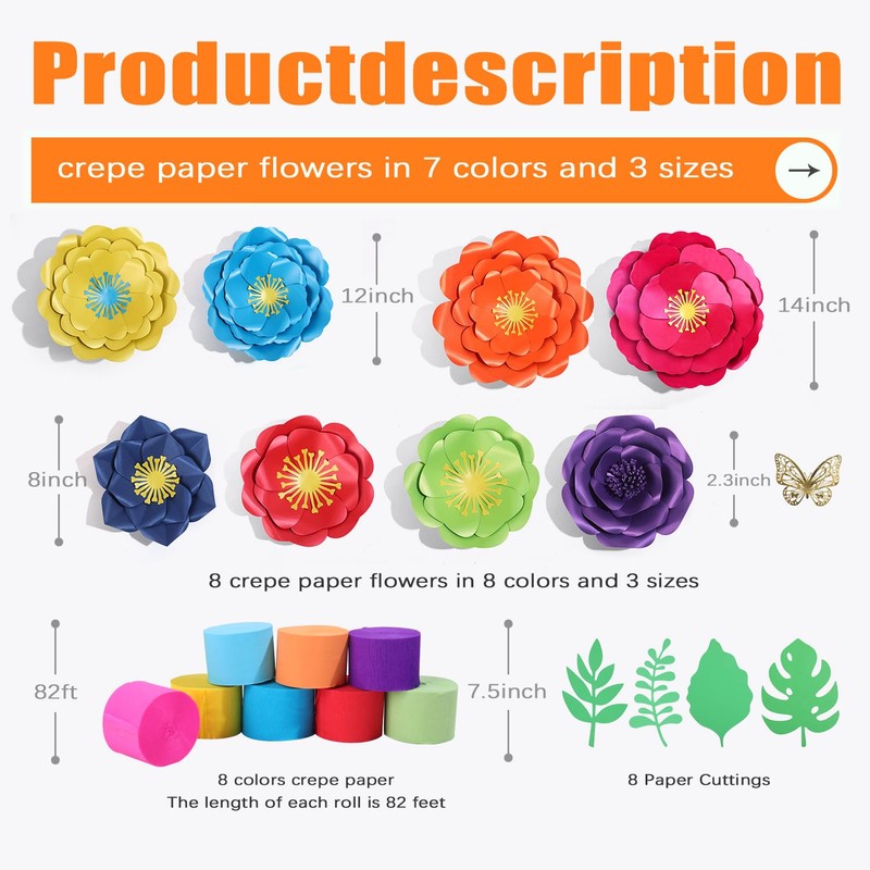 Mverse Large Mexican Paper Flowers Decorations for Wall | Pre-Assembled