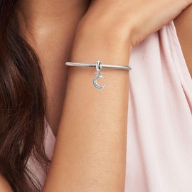 TIZU Women's Letter Charm 925 Sterling Silver, Ladies Charm Pendant Letter A-Z, Compatible with European Bracelets and Necklace, Bead Charms Jewellery Gifts for Women Girls, Cubic Zirconia