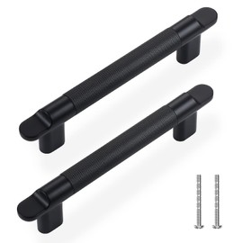 TRUSTMI Cabinet Pulls 10 Packs 3-3/4 Inch Hole Center Drawer Pulls Knurled Diamond Pattern Bathroom Hardware Kitchen Cupboard Handles, Matte Black