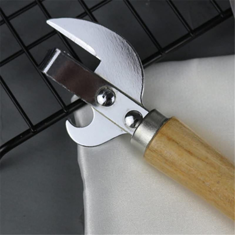 Manual Can Opener with Wooden Handle Stainless Steel Convenient and