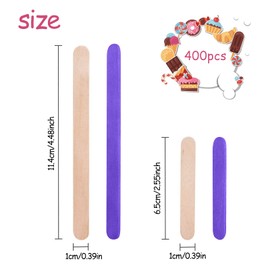 Seasboes 400 Pieces Wooden Sticks, 4 in 1 Colourful & Natural Wooden Ice Sticks for Crafts, Wooden Spatulas for Ice Wooden Sticks, DIY Crafts, Ice Sticks Wooden Sticks with Various Sizes
