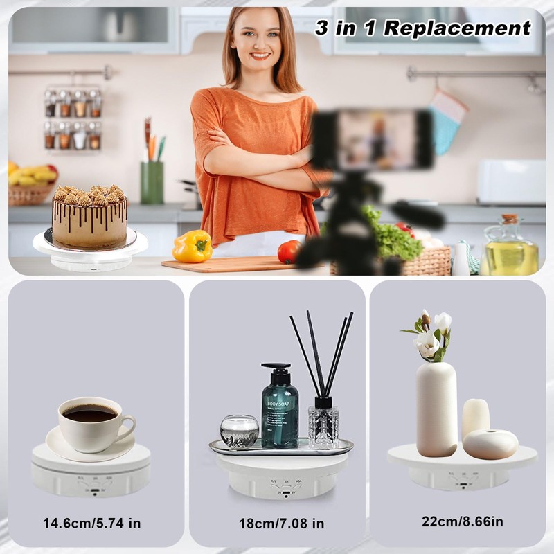 3 In 1 Rotating Display Stand, Photography Turntable Electric Rotating