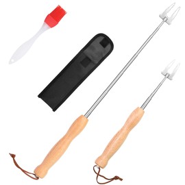 Snowtain Barbecue Fork, 2 Retractable Grill Sticks, 1 Red Oil Brush, Stick Bread Sticks, Roasting Sticks, Kebab Skewers, Grill Stick, Used for Grilling, Campfire and Camping