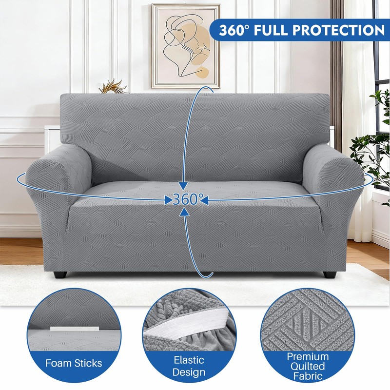 XINEAGE 3-Seater Sofa Slipcover Pet Friendly,Stretch Couch Cover,Light Gray