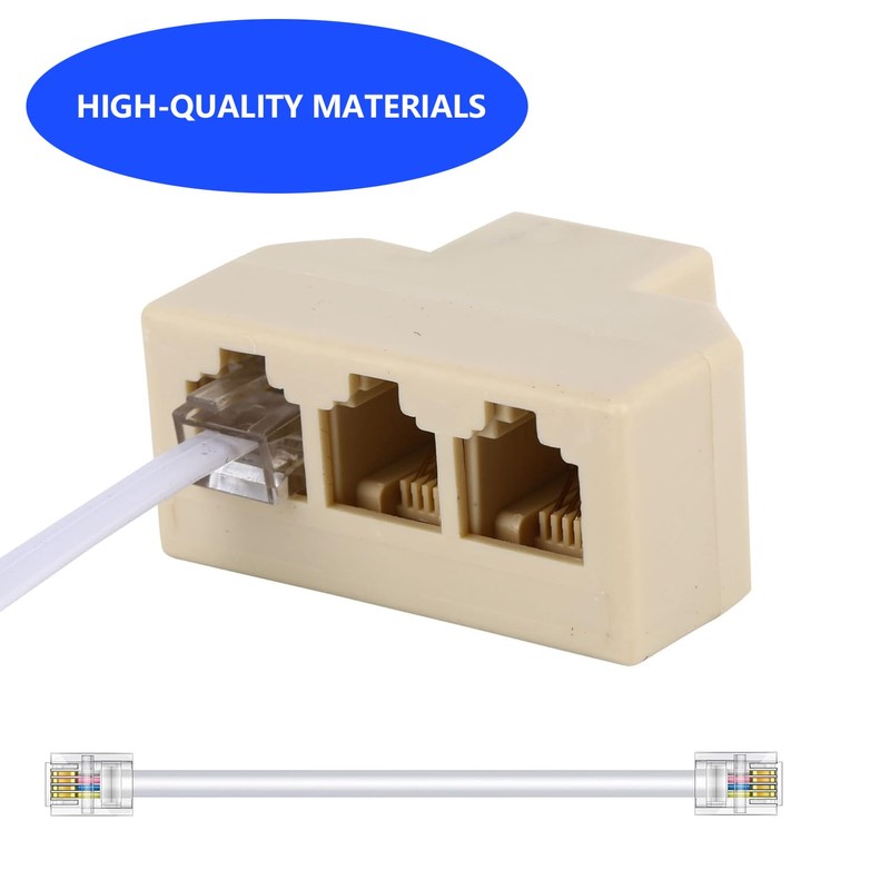 Yumiwoow RJ11 Cable 3 Way Telephone Splitter 3 Pack, Beige,
