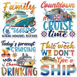 Cruise Door Magnets Decorations, 4PCS Family Trip Nautical Holiday Cruise Magnets, Cruising Essentials Reusable Magnetic Ship Cabin Door Signs Fridge Decor