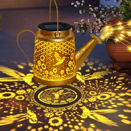 Hummingbird Solar Lanterns Garden Decor, Outdoor Waterproof Watering Can with Shepherd Hook, Solar Garden Decor for Yard Outdoor Landscape Pathway, Gifts for Women Mom Grandma Birthday, Mothers Day