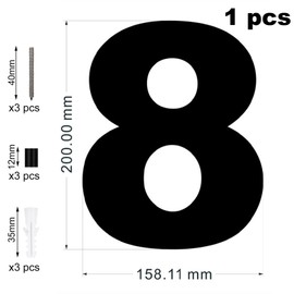 House Number 8, House Number Sign, Black, Height 20 cm/7.87 inches, Thickness 1 cm/0.39 inches, High-Quality Acrylic Material, Wind and Rain Resistant, Anti-Ageing (Number 8)