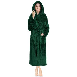 PAVILIA Women Hooded Plush Soft Robe | Fluffy Warm Fleece Sherpa Shaggy Bathrobe (S/M, Green)
