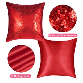 hoyuwak 4 Pcs Sequin Pillow Covers Square Glitter Pillowcases Decorative Sparkling Throw Pillow Cover Cushion Case for Bed Sofa Living Room Valentine's Day Wedding Home Decor (Red, 18 x18 Inches)