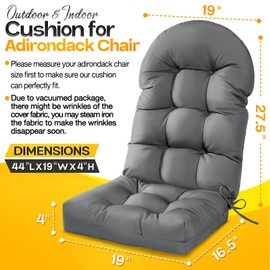 MAGIC ELEPHANT Adirondack Chair Cushion, Memory Foam Outdoor Chair Cushion, Water-Repellent Thick High Back Patio Rocking Chair Pad Seat Cushion Replacement (Grey)