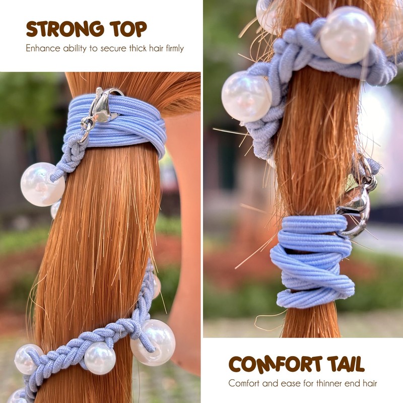 Cute Pearl Hair Ties for Women 16" Hand Braided Sport