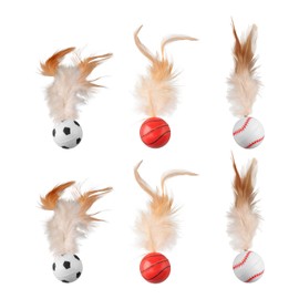 Tabanzhe Feather Ball Cat Toy 6PCS Interactive Feather Balls Bouncy Ball with Feather Kitten Teething Toys for Cat Dog Pet Play Exercise Chasing Games Stimulate Hunting Instincts