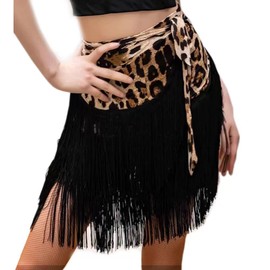 Women's Dance Skirts Ballroom Latin Dance Dress Tango Dance Skirt Apron Tassel Skirt Dance Practice Performance Hip Scarf (Black Leopard Print)