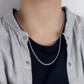 Dankadi Men 925 Sterling Silver 3mm Twist Rope Chain Necklace Women Diamond Cut Clasp Rope Box Chain 16 "17" 18 "19" 20 "22" 24 "26" 28 "30" Chocker Jewelry Gifts (30 inch, Silver)