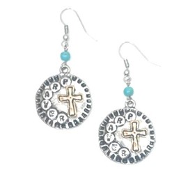 2" Prayer Cross Earrings Turquoise Western Silver Gold Tone Jewelry