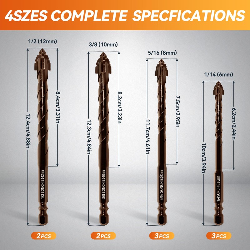 SONCHIE Serrated Drill Bits 8-Piece Set 1/4“-1/2” High Strength Special