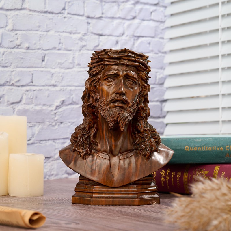 BGCarvedGrace Jesus Christ Bust Statue, Crown of Thorns
