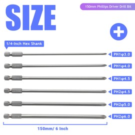FyMosem 6Pcs 150mm Long Phillips Driver Bits, Magnetic Cross Head Screwdriver Bit Set 1/4 Inch Hex Shank Quick Change Phillips Screwdriver Bit Cross Screw Driver Drill Bits Electric Hand Repair Tool
