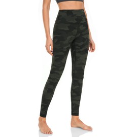 HeyNuts Essential High Waisted Yoga Leggings for Tall Women, Buttery Soft Full Length Workout Pants 28'' Olive Camo S(4/6)