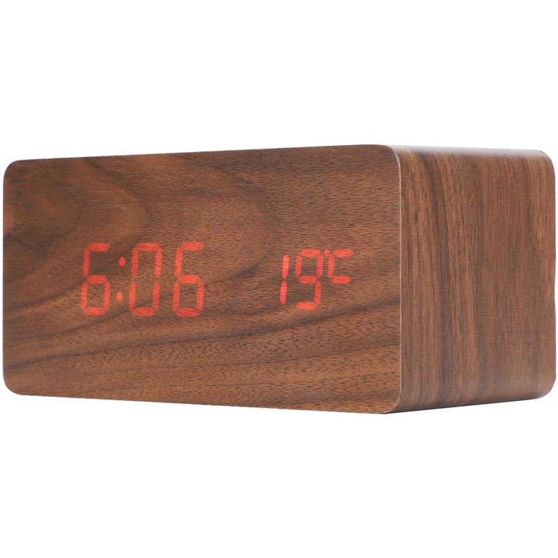 Wireless Charging Clock Digital LED Electronic Alarm Rectangular Wooden Bedside